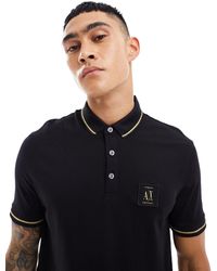 Armani Exchange - Gold Logo And Tipping Pique Polo - Lyst