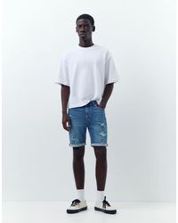 Pull&Bear - Ripped Denim Bermuda Shorts - Lyst