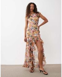 ASOS - Frill Sleeve Cowl Asymmetric Hem Maxi Dress - Lyst
