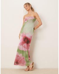 ASOS - Robe bandeau mi-longue en tulle à imprimé fleurs flou - Lyst