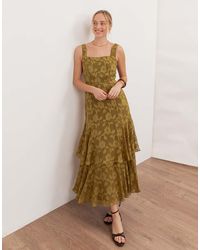 ANAYA - Floral Burnout Square Neck Tiered Midaxi Dress - Lyst