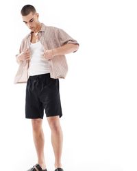 River Island - Pantalones Cortos Negros Sin Cierres De Tejido Efecto Lino De - Lyst