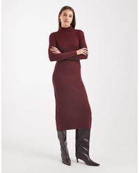 Brave Soul - Knitted Turtle Neck Ribbed Midi Jumper Dress - Lyst
