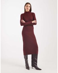 Brave Soul - Knitted Turtle Neck Ribbed Midi Jumper Dress - Lyst