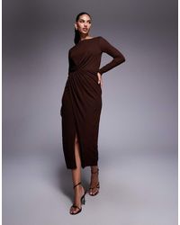 ASOS - Textured Mesh Long Sleeve Split Front Midi Dress - Lyst