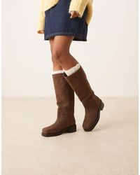 ASOS - Cynthia Leather Trucker Pull On Knee Boots - Lyst