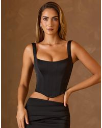 Oh Polly - Satin Square Neck Corset Top - Lyst