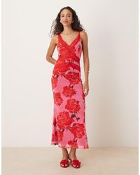 Never Fully Dressed - – midaxi-trägerkleid mit kontrast-spitze und rosenprint - Lyst