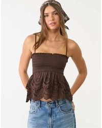 Stradivarius - Embroidered Ruffled Top - Lyst