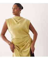 ASOS - Asos Design Curve Satin High Neck Pleated Bodice Midi Dress - Lyst