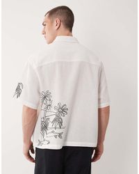 ASOS - Camisa Blanca De Corte Cuadrado Extragrande Con Estampado En La Espalda Y La Manga De Mezcla De Lino - Lyst