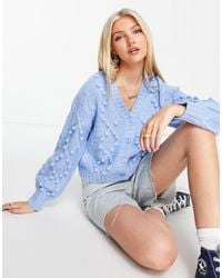 ASOS Cardi With Cable And Bobble Stitch Detail - Blue