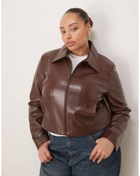 ASOS - Curve Tailored Faux Leather Zip Front Cropped Blazer - Lyst