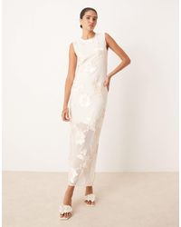 Y.A.S - Floral Applique Sheer Hem Midi Dress - Lyst