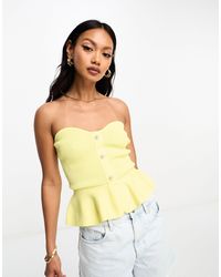 River Island - Peplum Knit Bandeau Top With Pearl Detail - Lyst