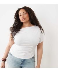 ASOS - Asos Design Curve Ruched Sleeve Fallen Shoulder Waisted Tee - Lyst