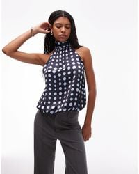 ASOS - – hochgeschlossenes oberteil aus satin mit ballonsaum und punktemuster - Lyst