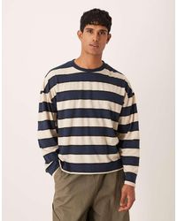 ASOS - Camiseta A Rayas Azules Y Marrones De Manga Larga Y Corte Cuadrado Extragrande Con Sisas Caídas De - Lyst