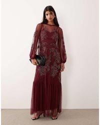 Maya - Embellished Long Sleeve Trapeze Maxi Dress - Lyst