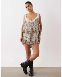 Miss Selfridge - Lace Trim Playsuit - Lyst