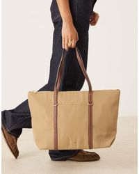 Mango - Borsa Shopping Classica Color Cuoio Con Manico A Contrasto - Lyst