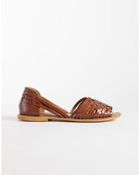ASOS - Wide Fit Fray Leather Woven Flat Sandals - Lyst