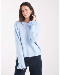 Pieces - Frill Cuff Long Sleeve Knitted Jumper - Lyst