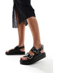 London Rebel - Flatform Buckle Sandals - Lyst