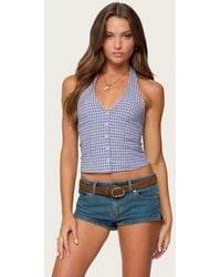 Edikted - Evan Gingham Button Up Halter Top - Lyst