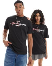 Tommy Hilfiger - T-shirt unisex nera vestibilità classica effetto spray - Lyst