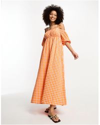 ASOS - Off Shoulder Cotton Maxi Dress With Ruched Bust Detail - Lyst