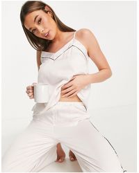 Loungeable - Top de pijama color de tirantes con ribete negro de satén mix & match de -blanco - Lyst