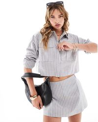 ASOS - Camicia Grigia Effetto Lino Con Tasche E Motivo Gessato - Lyst