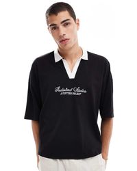 ASOS - Polo Oversize Squadrata Nera Con Spalle Scese E Stampa Grafica Sul Davanti - Lyst