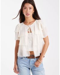 Miss Selfridge - Tie Front Crinkle Chiffon Blouse - Lyst