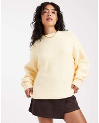 ASOS - Jersey Amarillo Pastel Extragrande Con Cuello Redondo Y Mangas Cocoon De Punto Mullido De - Lyst