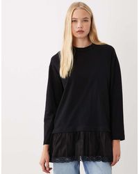 ASOS - Long Sleeve Lace Trim Long T-shirt - Lyst
