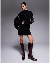 Aria Cove - Knitted Oversized Contrast Stitch Mini Jumper Dress - Lyst