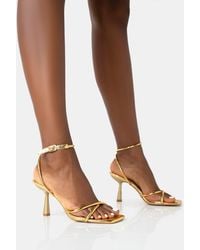 Public Desire - Bree Gold Pu Barely There Square Toe Mid Stiletto Heels - Lyst