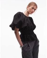 & Other Stories - Short Sleeve Volume Blouse With Statement Puff Sleeves And Cinch Waist - Lyst