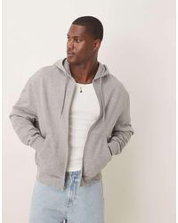 ASOS - Sudadera Gris Jaspeado Básica De Corte Cuadrado Extragrande Con Capucha Y Cremallera De - Lyst