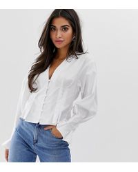 ASOS Oversized-Bluse aus Baumwolle mit Knopfleiste und langen Ärmeln - Weiß