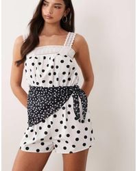 ASOS - Lace Trim Playsuit With Scarf Waist - Lyst