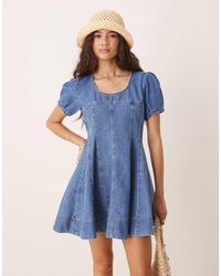 ASOS - Denim Short Sleeve Mini Dress With Seamed Detail - Lyst