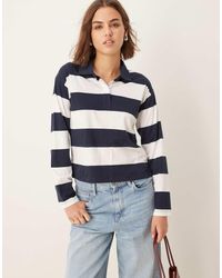 New Look - Top E Bianco A Righe Con Colletto - Lyst
