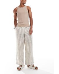 Cotton On - Pantalones Color Avena A Rayas De Corte Holgado De Lino De - Lyst