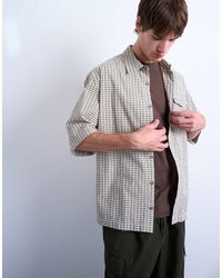 TOPMAN - Camisa A Cuadros Holgada De Manga Corta De Tejido Texturizado De -Neutro - Lyst
