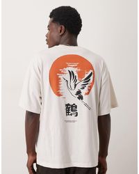 SELECTED - Oversized T-Shirt Met Kraanvogelprint Op De Achterkant - Lyst