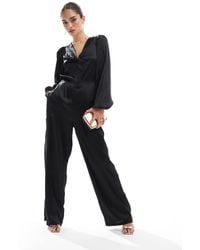 Vero Moda - Mono Largo Con Detalle Anudado En La Parte Delantera De Satén De - Lyst