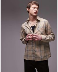 TOPMAN - Camicia A Maniche Lunghe Oversize Marrone A Quadri - Lyst